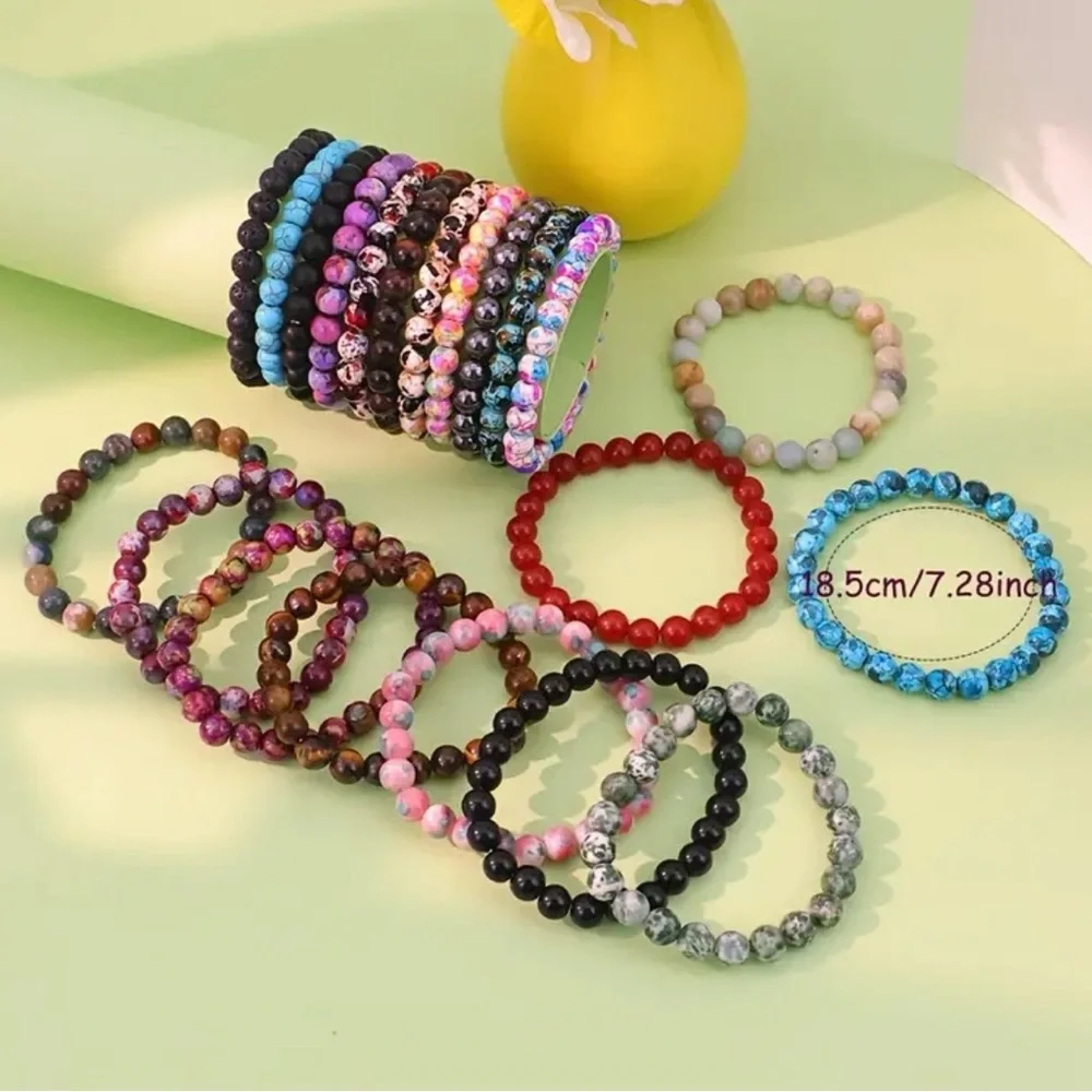 ⭐️ 5 for $25 Glass Crystal Red & White Beaded Stretch Bracelet Stackable